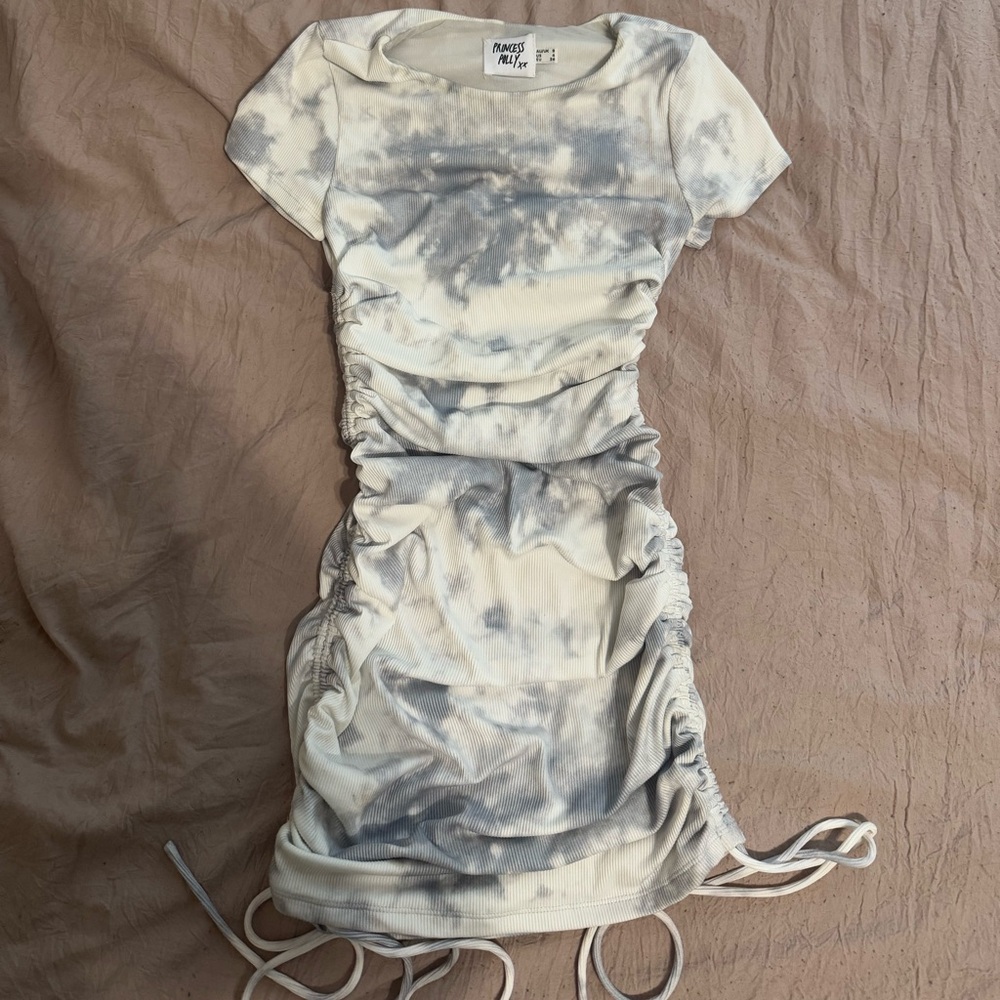 Princess Polly Tie Dye Mini Dress Side Cinch Blue White size US4